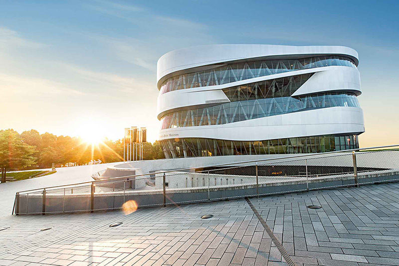 Exhibition space in the Mercedes-Benz Museum.